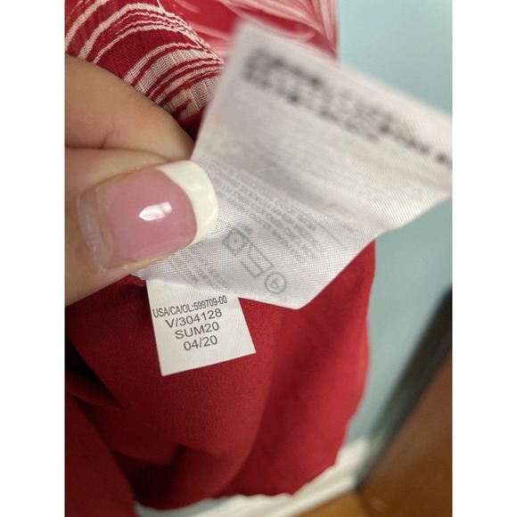 Banana Republic Dress Red Leaf Print Chiffon Midi Short Sleeve Summer Sundress - Picture 5 of 5